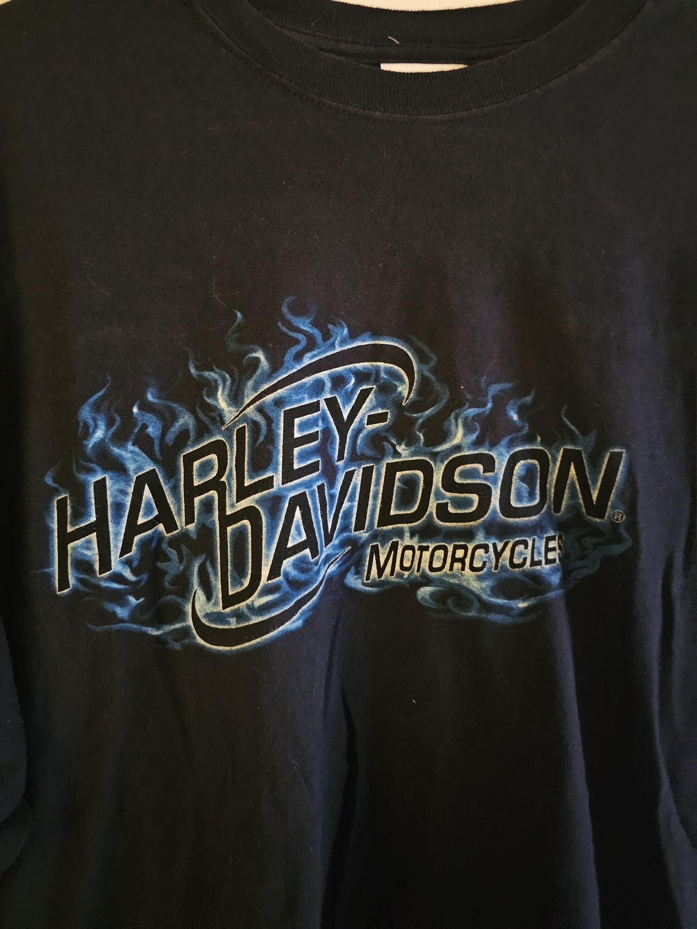 Vintage Harley-Davidson Black Tee with Blue Flame Logo 2X